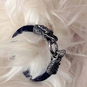 Silver Dragon Leather Bracelet & Cuff Earring Set